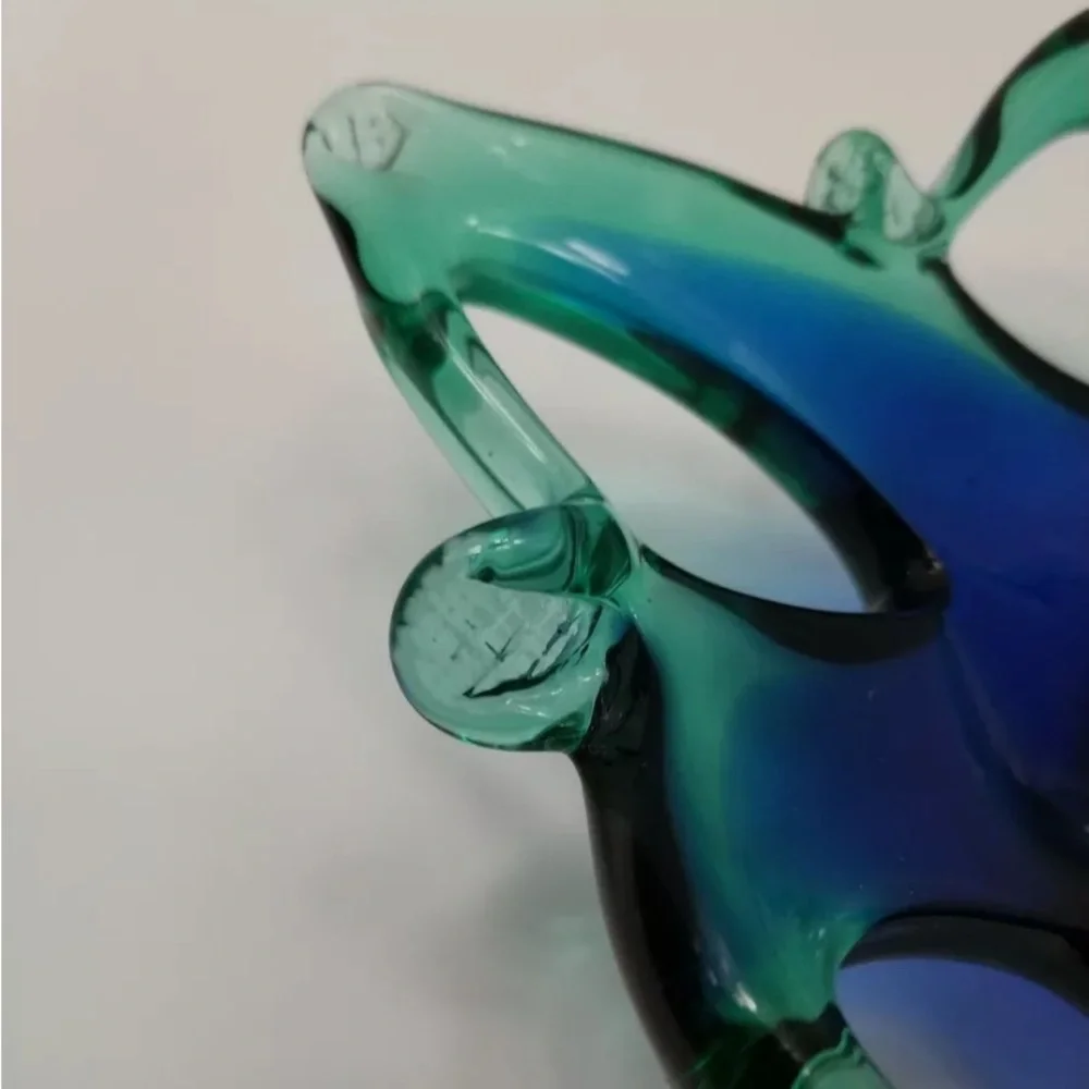 MURANO GLASS fruit bowl decoration home blue green 9in